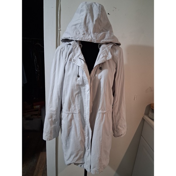 J. Jill Womens Medium Petite Gray Hooded Parka Detachable Fleece Lining Jacket - Picture 1 of 8